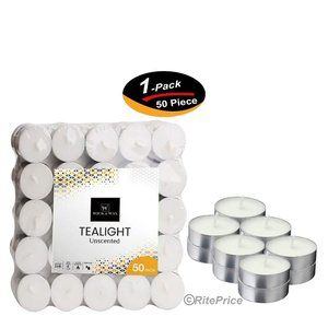 50PCS (1 Pack) Tealight Unscented White Candles 2.5 Hour Burn Time Dripless -New